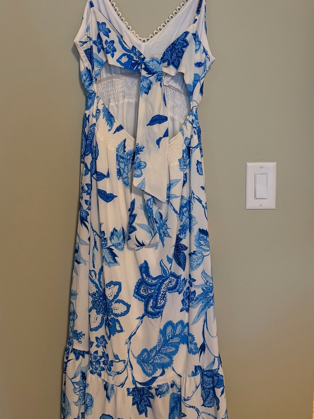 Flying Tomato White Maxi Dress with Blue Floral Print